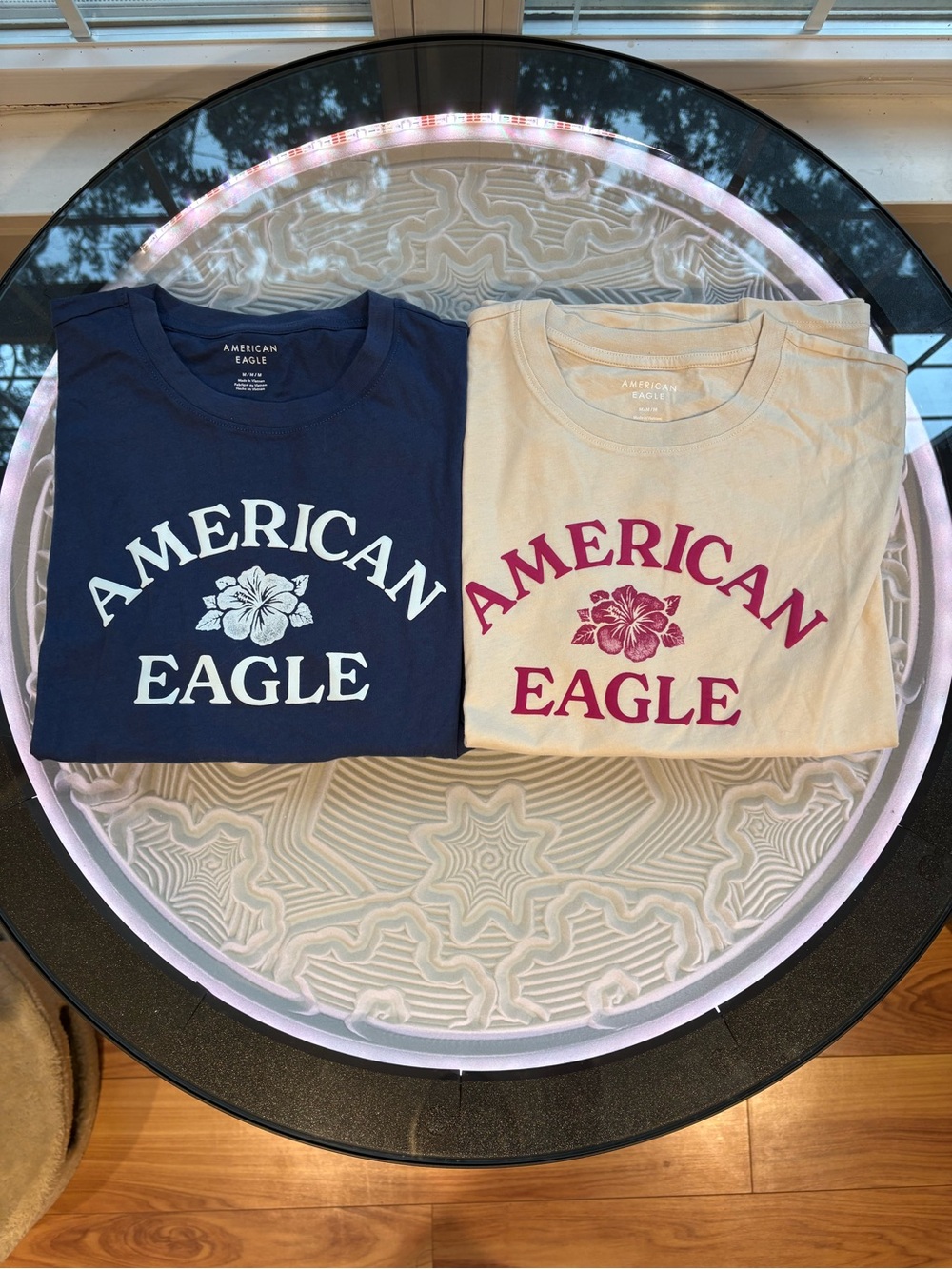 new American Eagle Graphic Tees - Navy & Cream with Floral Logo